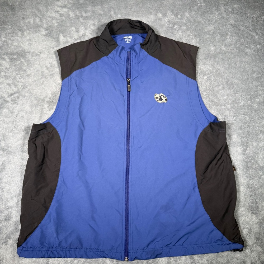 BYU Ping Performance Dynamics Golf Vest Mens XL Blue Black Full Zip Cougars Logo